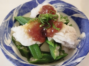 JAあわじ島の特産品レシピ「ハモとオクラの梅肉ソース」
